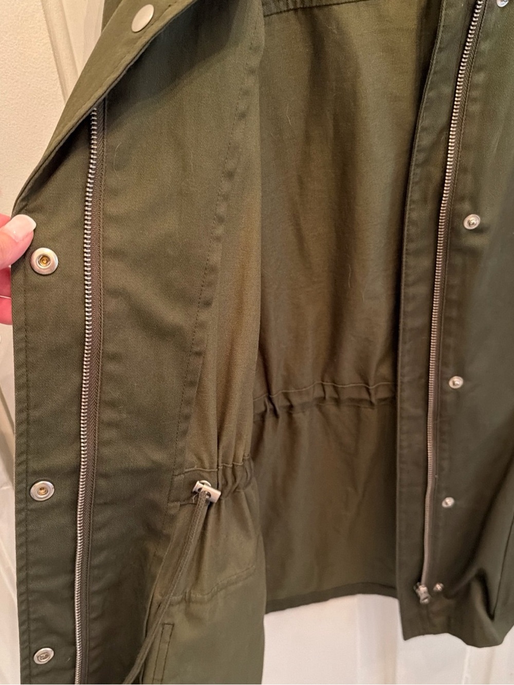 J.Crew Women's L Olive Green Hooded Utility Field Jacket Cotton Drawstring - Picture 7 of 9